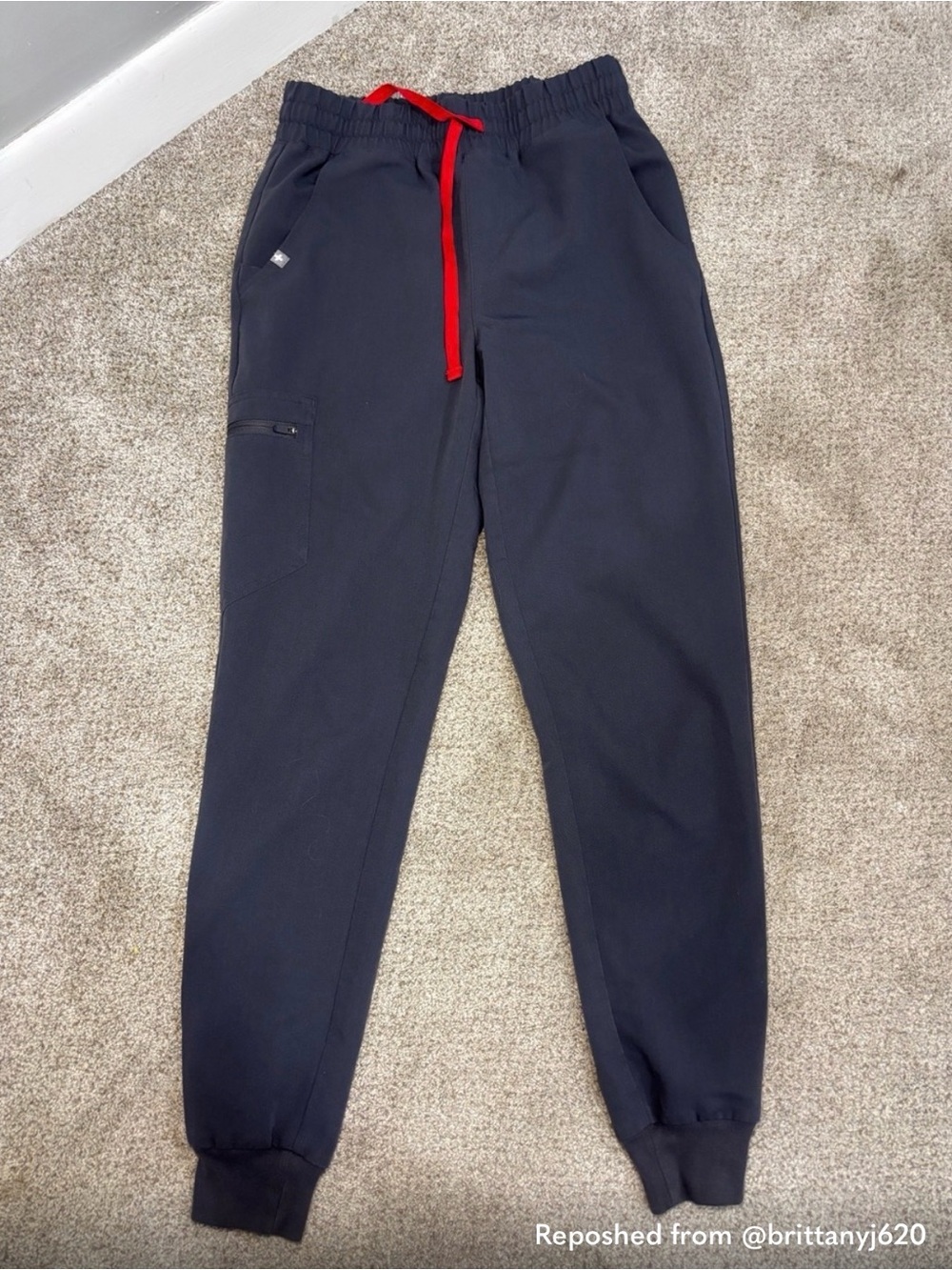 Figs Women's Charcoal Gray Jogger Scrub Pants with Red Drawstring